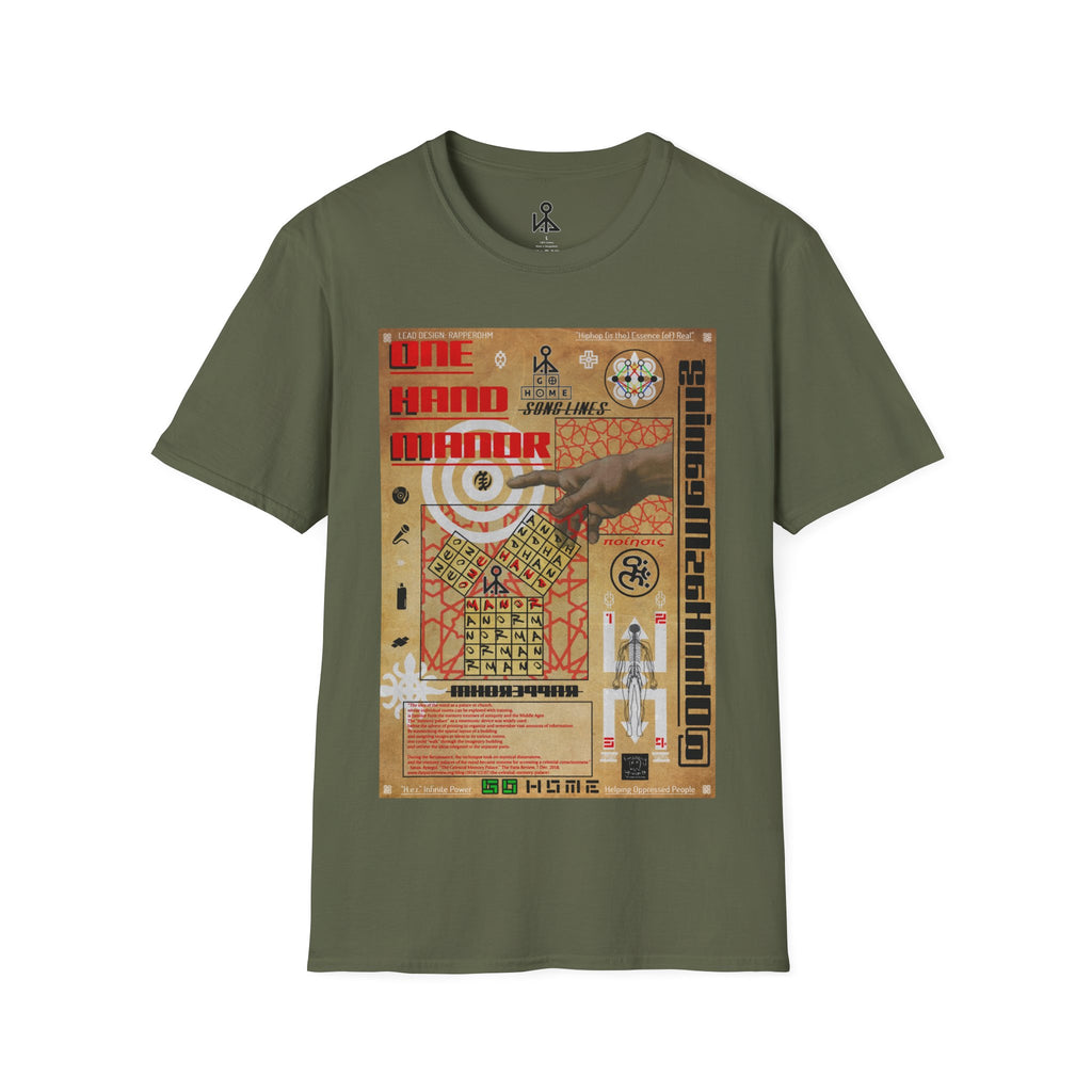 "Song Lines", Brutalist Rap Magazine Art T-Shirt — Islamic Tiling & Adinkra Symbols