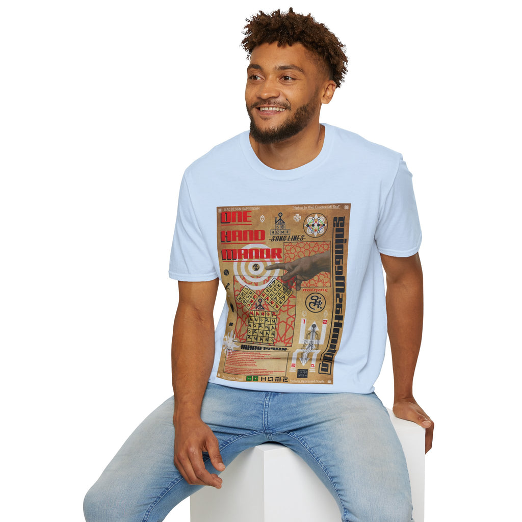 "Song Lines", Brutalist Rap Magazine Art T-Shirt — Islamic Tiling & Adinkra Symbols