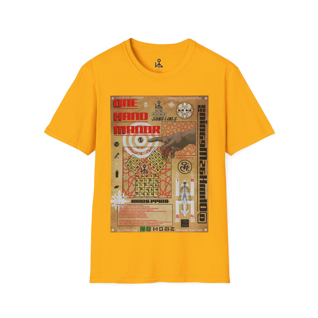 "Song Lines", Brutalist Rap Magazine Art T-Shirt — Islamic Tiling & Adinkra Symbols