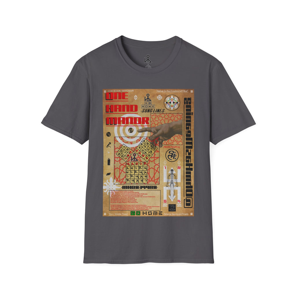 "Song Lines", Brutalist Rap Magazine Art T-Shirt — Islamic Tiling & Adinkra Symbols