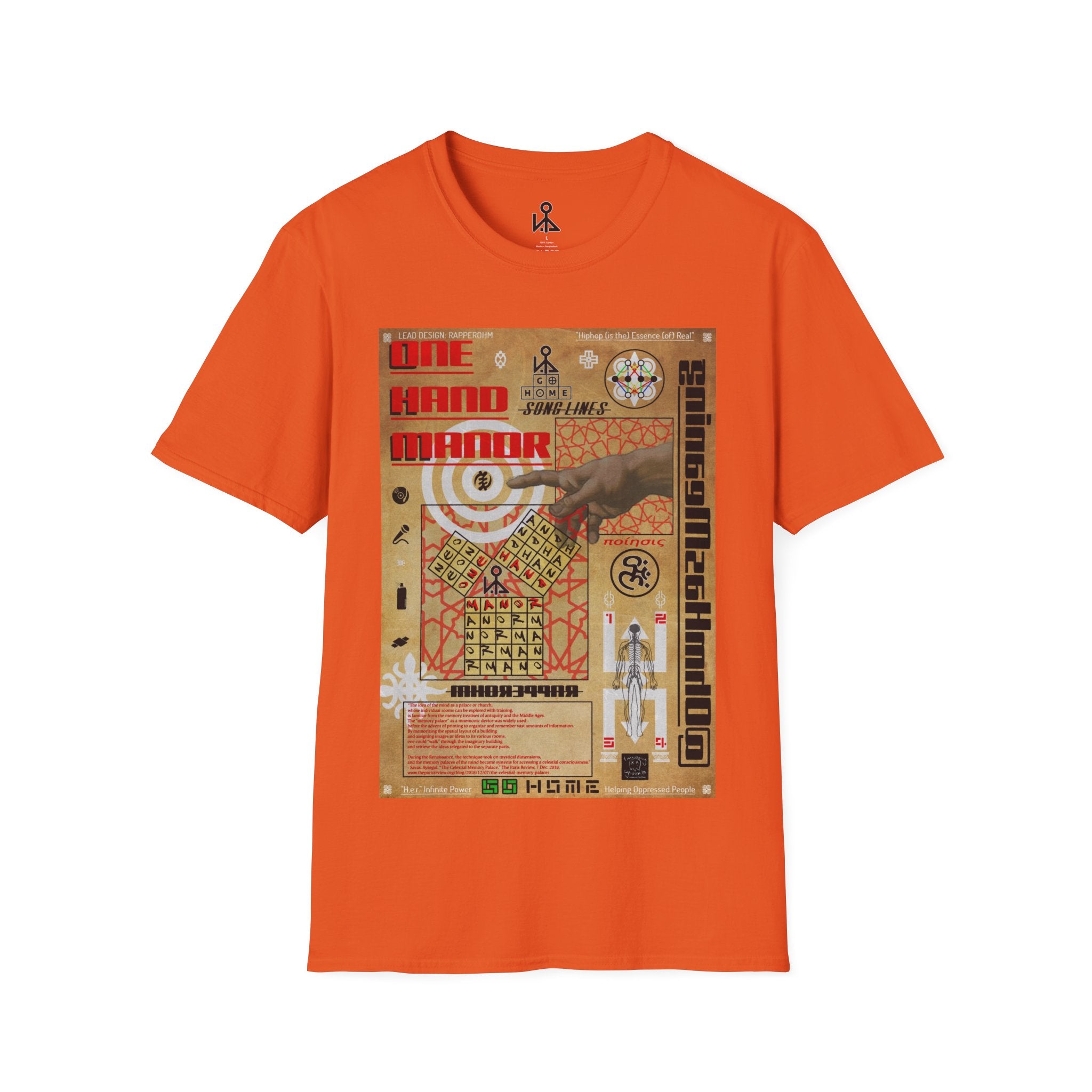 "Song Lines", Brutalist Rap Magazine Art T-Shirt — Islamic Tiling & Adinkra Symbols