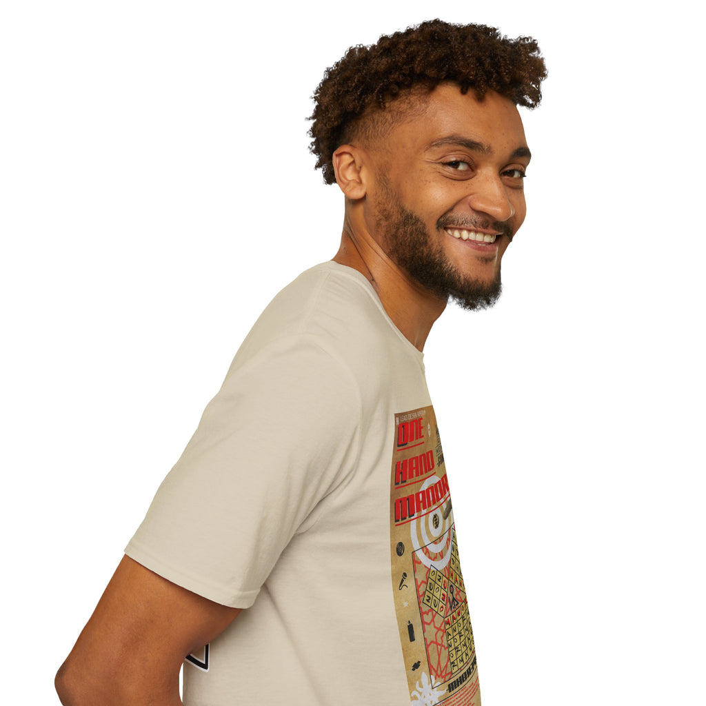 "Song Lines", Brutalist Rap Magazine Art T-Shirt — Islamic Tiling & Adinkra Symbols