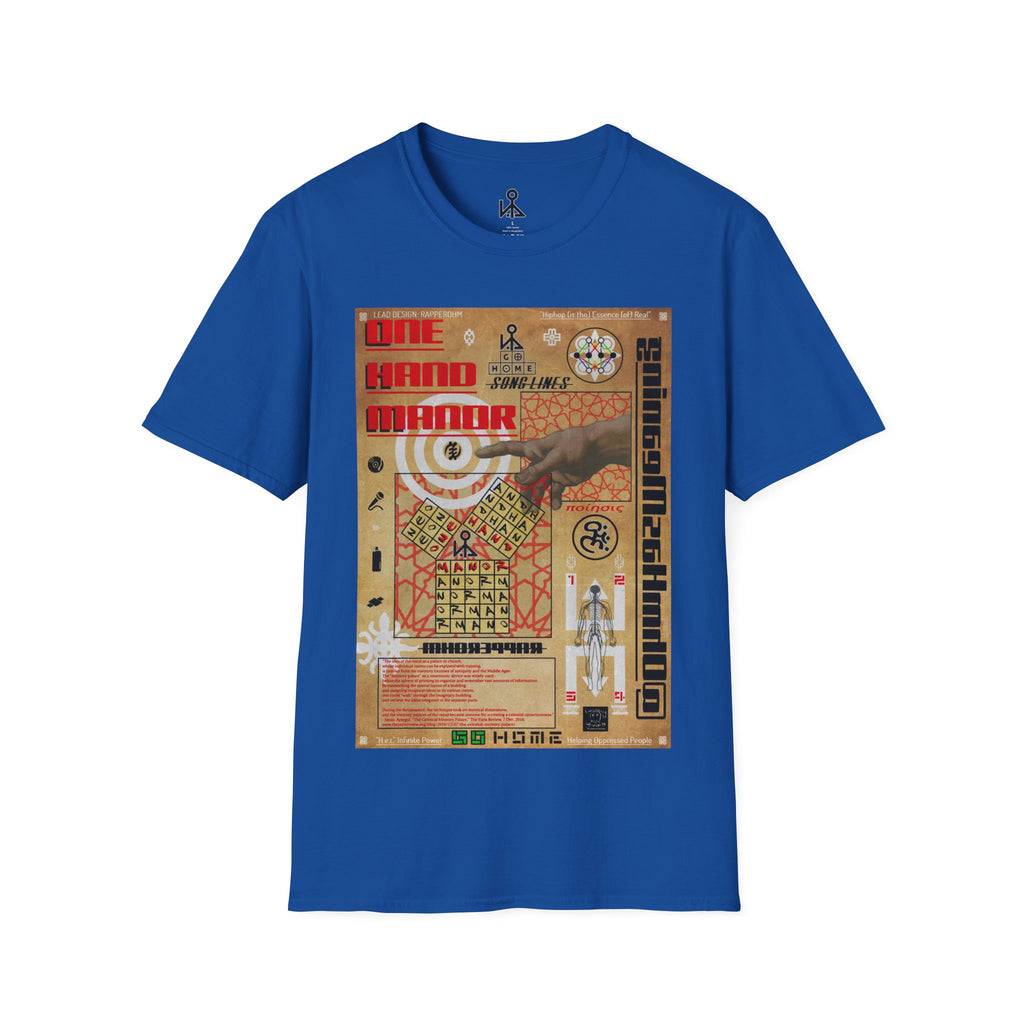 "Song Lines", Brutalist Rap Magazine Art T-Shirt — Islamic Tiling & Adinkra Symbols