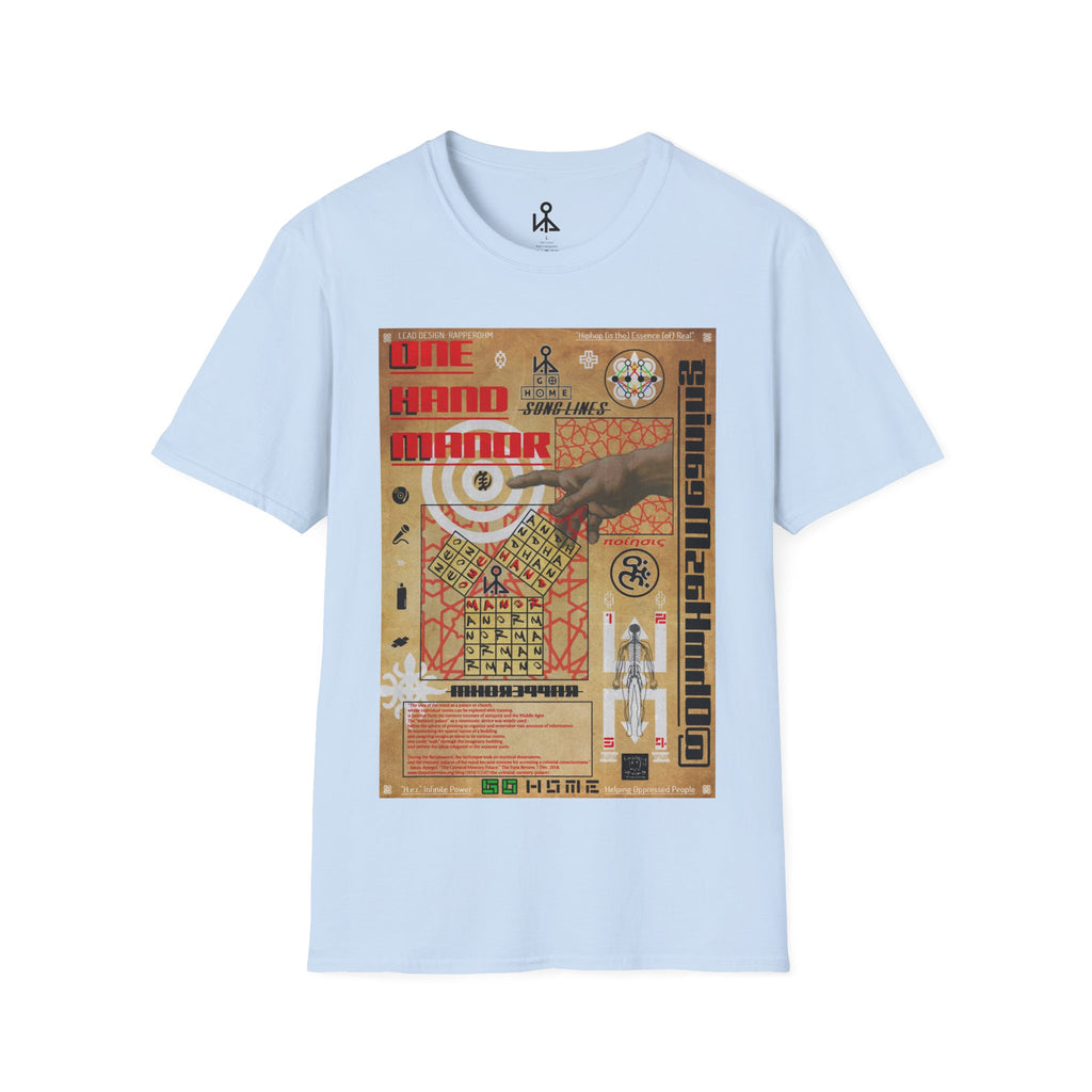 "Song Lines", Brutalist Rap Magazine Art T-Shirt — Islamic Tiling & Adinkra Symbols