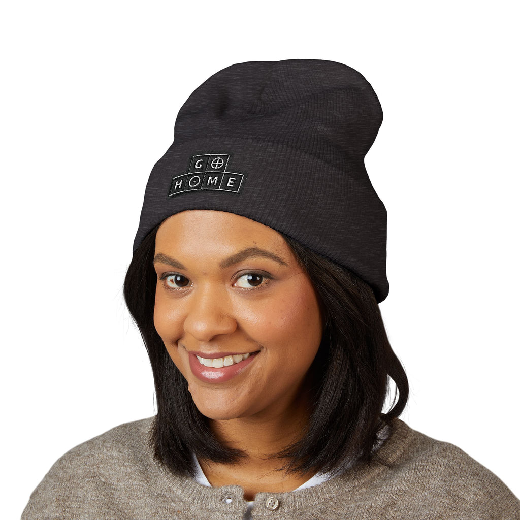"Go Home!" Cuffed Beanie — Black & White Streetwear