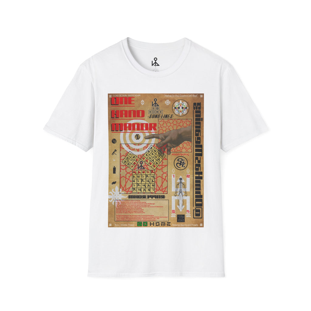 "Song Lines", Brutalist Rap Magazine Art T-Shirt — Islamic Tiling & Adinkra Symbols